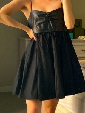 ZARA Black Satin & Faux Leather Spaghetti-Strap Dress